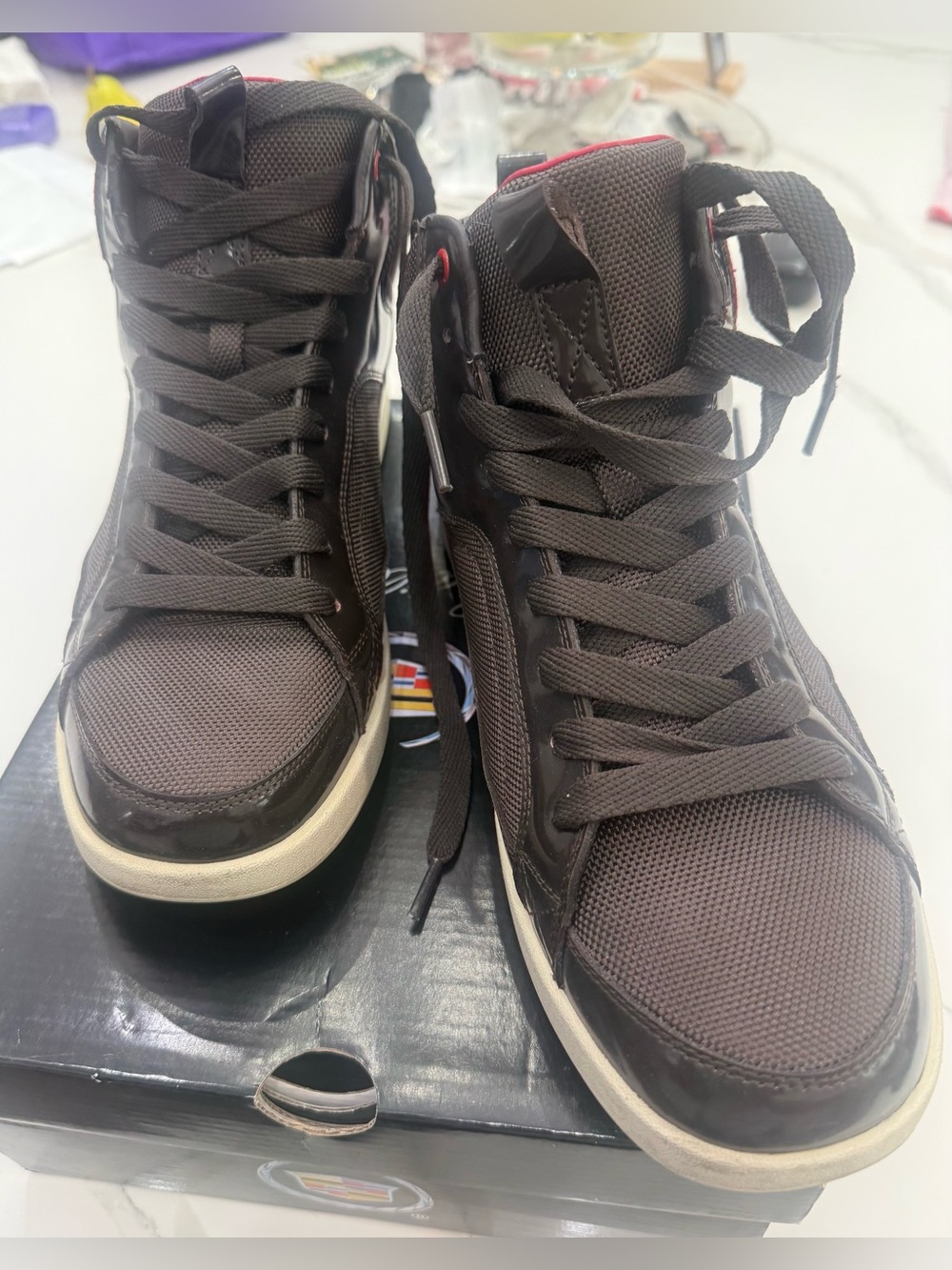 Men's High-Top Casual Sneakers - Black with Red Trim